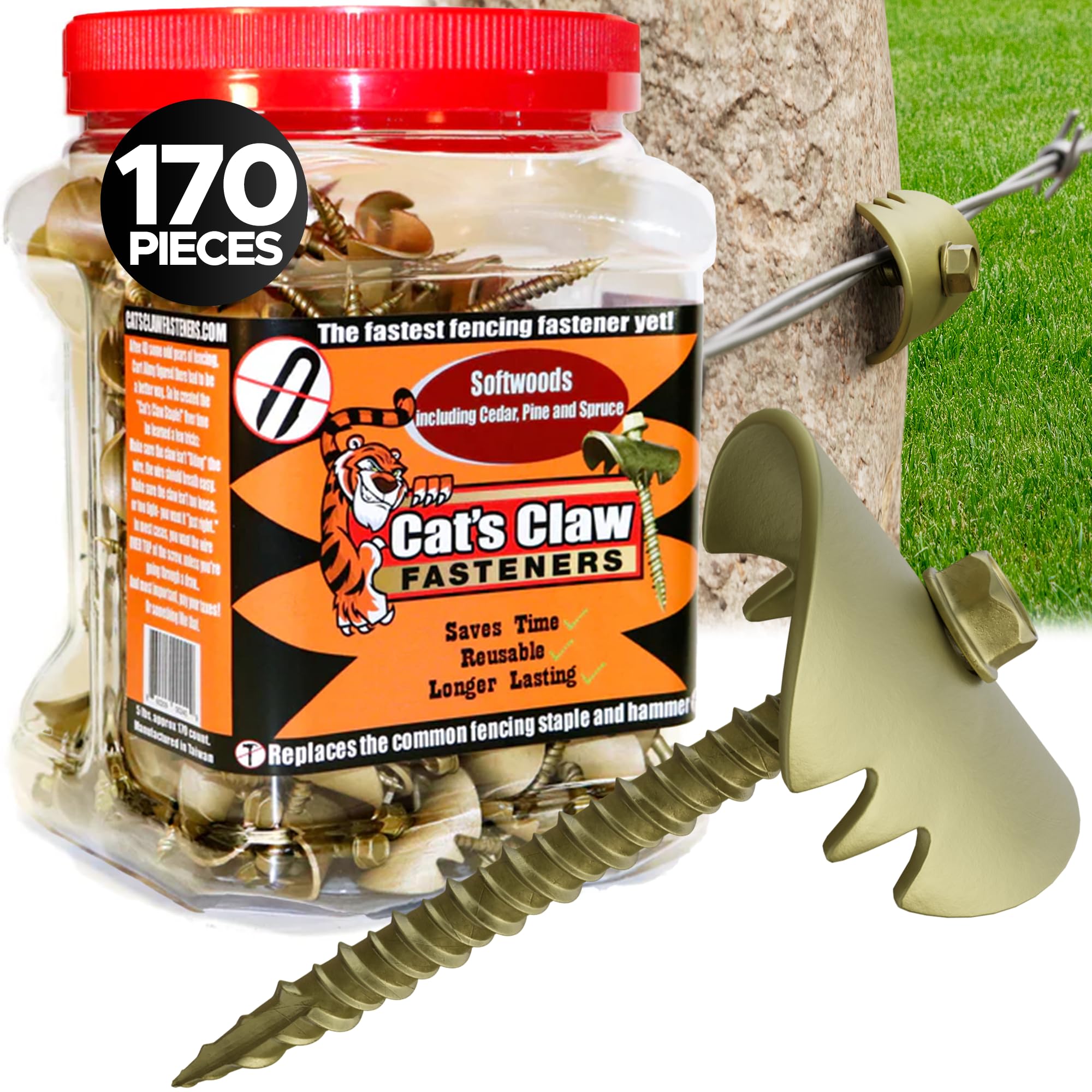 Cat's Claw Fasteners Screw In Fence Staples for Wire Fencing, 2in Softwood | 170