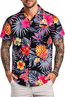 King Kameha Men’s Hawaiian Shirt Short Sleeve – Aloha Summer Shirt with Pineapple Print, Lightweight and Easy Care