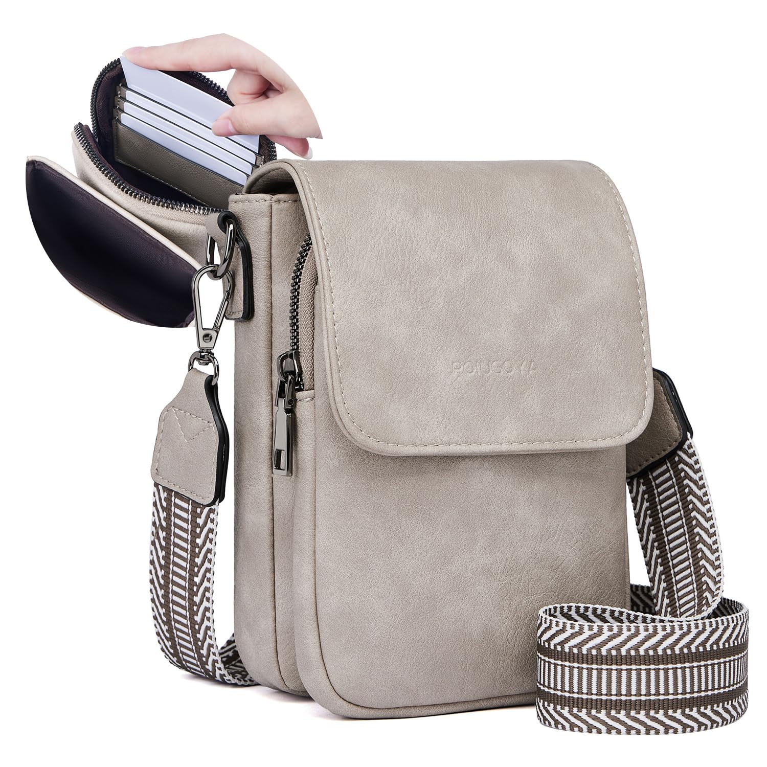 POIUGOYA Small Crossbody Bags for Women Trendy, Leather Triple Compartment Cell 