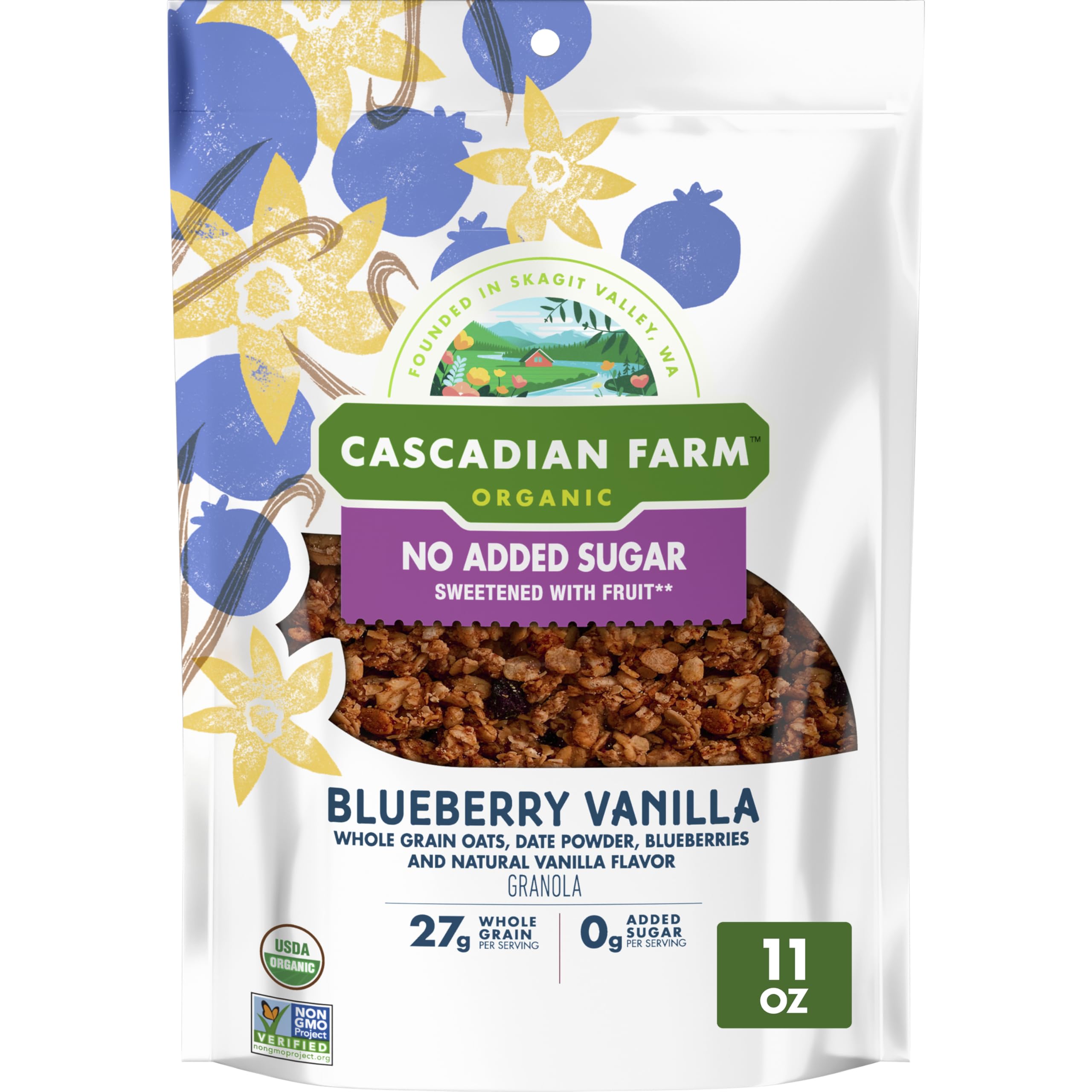 Cascadian Farm Organic Blueberry Vanilla Granola, No Added Sugar, 11 oz | 0g Add