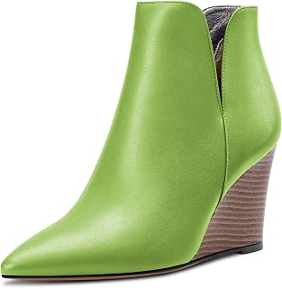 Saekcted Women's High Wedge Heel Closed Pointed Toe Ankle Boots Two-Piece Classic Slip-on Shoes