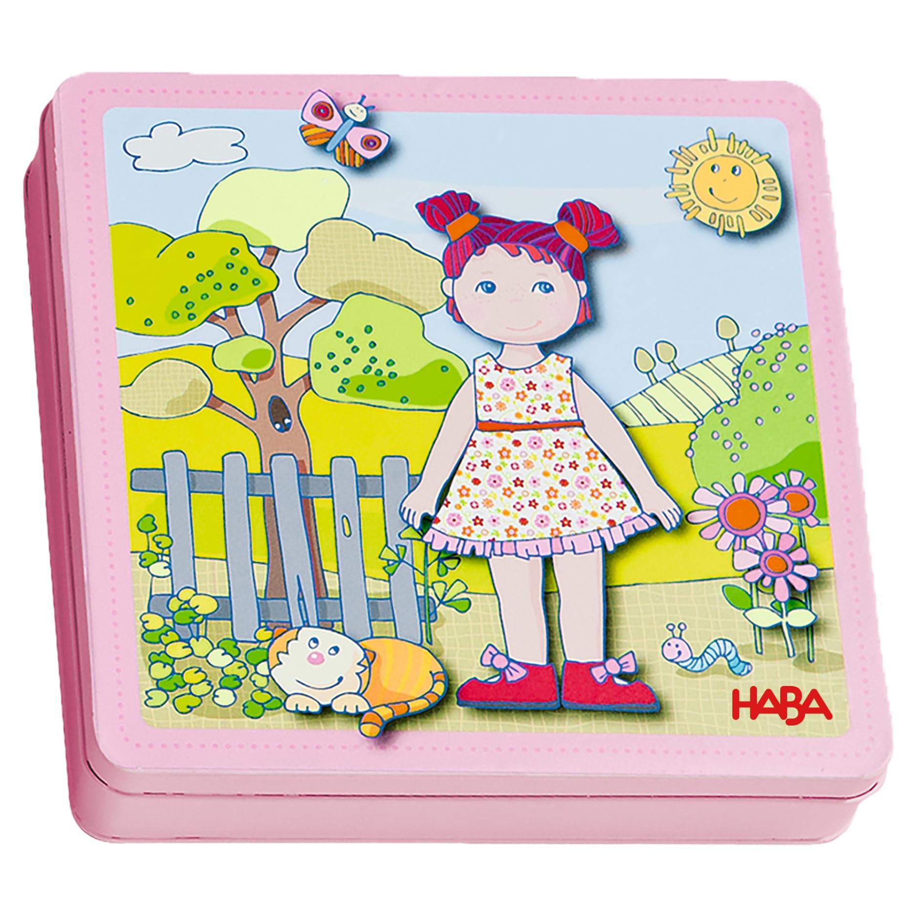 HABA Dress-up Doll Lilli in Tin Magnetic Travel Box - 54 Magnet Pieces and 4 Bac