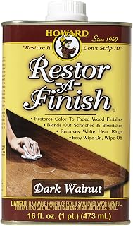 Howard Restor-A-Finish, 16 Fl oz, Dark Walnut | Restore Wood Finishes, Repair Scratches, Eliminate Stains, White Heat & Water Rings, Safe on Furniture, Trim, & Finished Wood