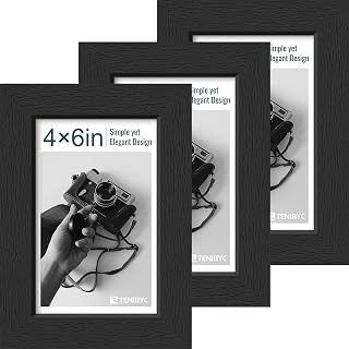 4x6 Picture Frame 3 Pack, Black Wood, Real Glass, for Photo, Art