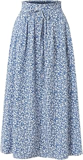 Women's Elastic Waist Skirt Floral Casual Skirt with Pockets in Spring Summer and Autumn