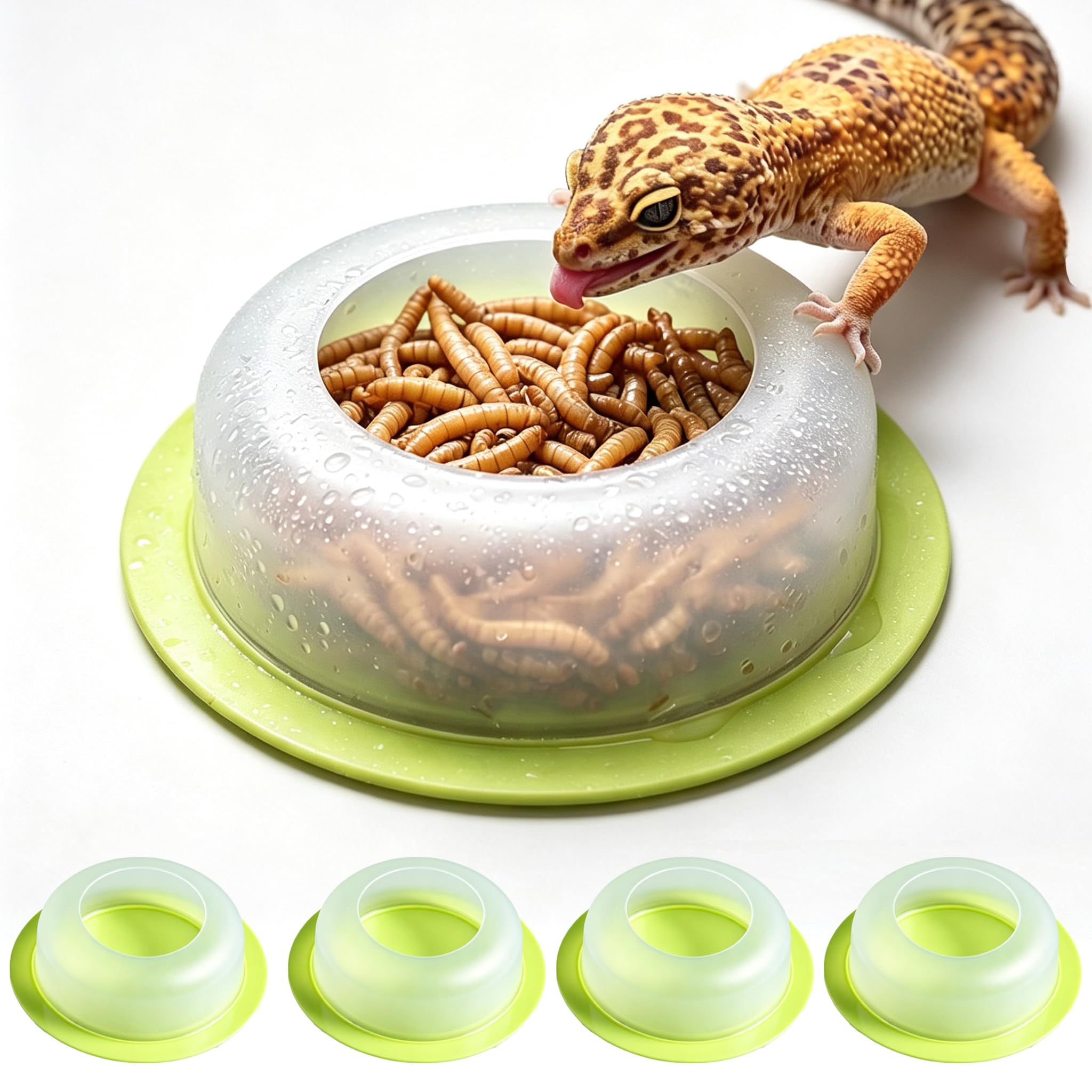 4Pcs Escape Proof Reptile Feeding Dish(2.72in), Leopard Gecko Food Dish, Reptile