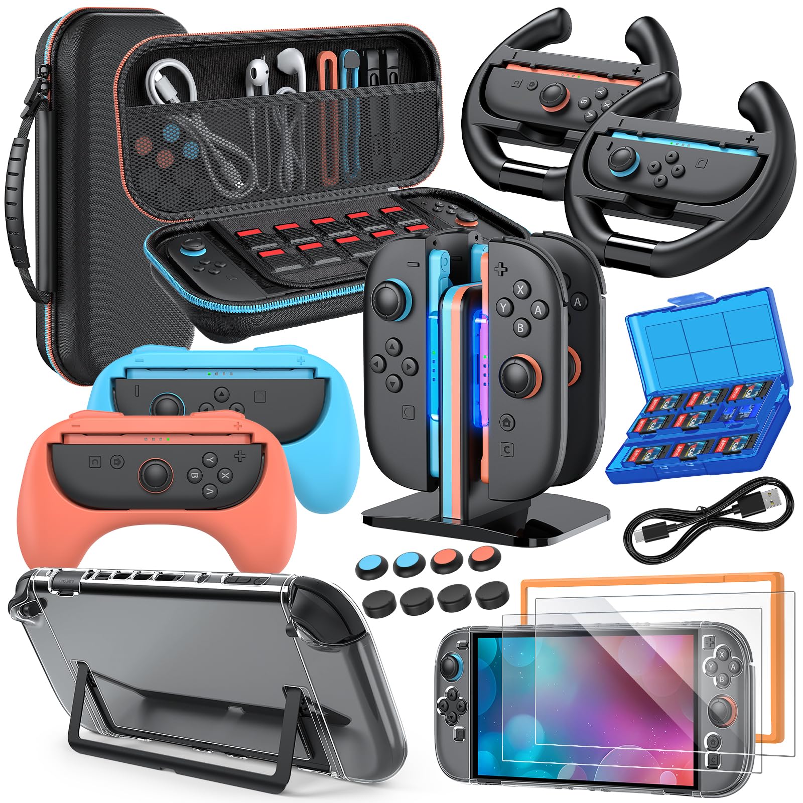 Switch 2 Accessories, 20-in-1 Bundle Case for Nintendo Switch 2 (Black) | Carryi