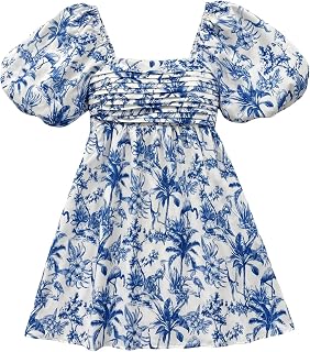Floerns Women's Floral Dress Puff Sleeve Square Neck Mini Dresses