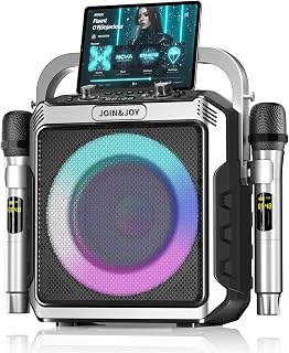 Portable Karaoke Machine, with 2 Wireless Microphones & LED Lights | Bluetooth Party Speaker with Loud Subwoofer, USB/AUX, Outdoor Karaoke Speaker for Adults & Kids, Home & Party