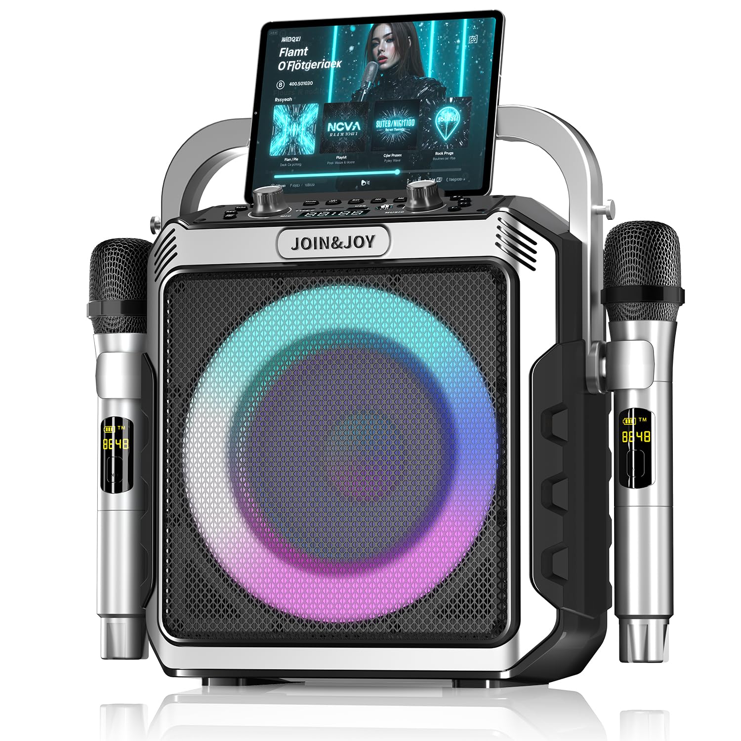 Portable Karaoke Machine, with 2 Wireless Microphones & LED Lights | Bluetooth P