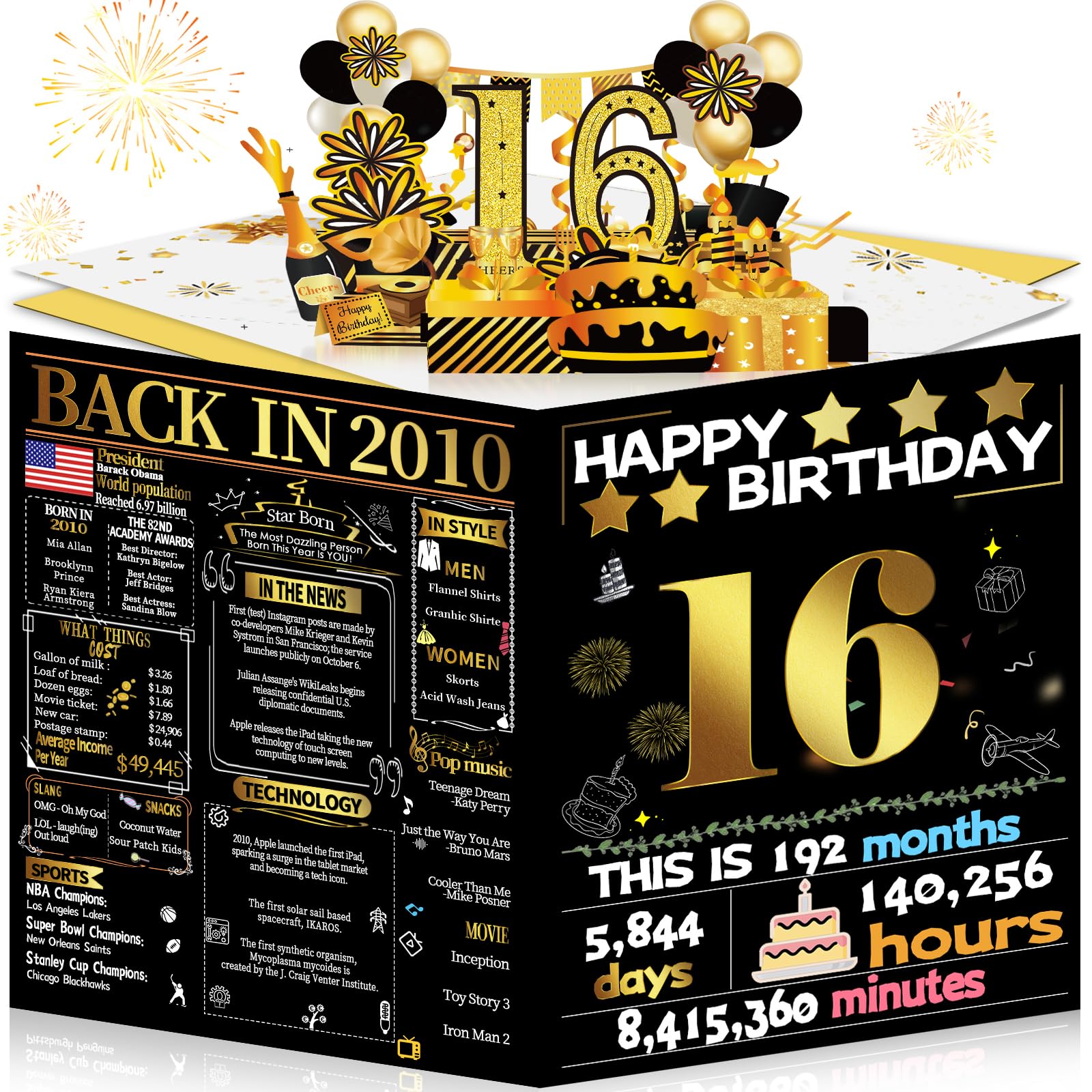 Joycard 16th Birthday Card for Girl Boy, 3D Pop Up Happy Birthday Gift for Daugh