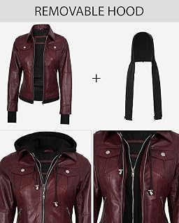 Decrum Real Lambskin Bomber Jacket Women with Detachable Hood