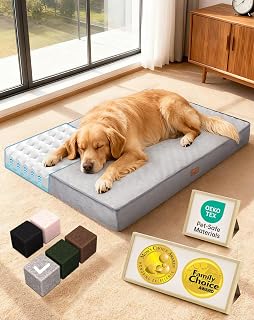 OhGeni Orthopedic Large Dog Bed, Reversible Memory Foam, 41 inch-XL(Gray) | Waterproof Top Layer with Machine-Washable Removable Cover in Easy-Clean Fabric, Easy-Carry Handle, Suitable for Crate