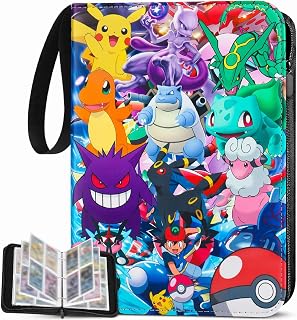 4 Pocket Card Binder Holds 480 Cards, Trading Card Binder Folder with 60 Double-Sided Removable Sleeves, Portable Cards Collection Storge Album with Zipper for Kids Gifts