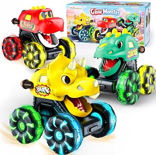 Monster Truck Toys Dinosaur Cars, Press and Go Light Up Cars for Toddlers | LED Wheels Dino Truck Toys for Toddler Boys Girls Gifts, Dinosaur Cars for 2 Year Old Boy Christmas Birthday Gifts