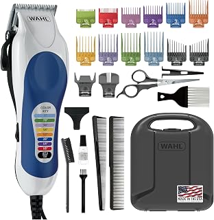 Wahl Clipper USA Color Pro Corded Haircutting Kit with Color Guide Combs | Color-Coded Guide Combs For Easy At Home Haircuts For Men, Women &amp; Kids, Corded Power, Adjustable Taper Lever – Model 3029694