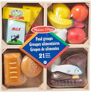 Melissa & Doug Food Groups 21-Piece Wooden Play Food Set | 25 Pieces, Wooden Food Toys, 4 Sorting Crates, 4 Food Groups, Meat, Dairy, Produce, Toddler Learning Toys for Kids, Ages 2+