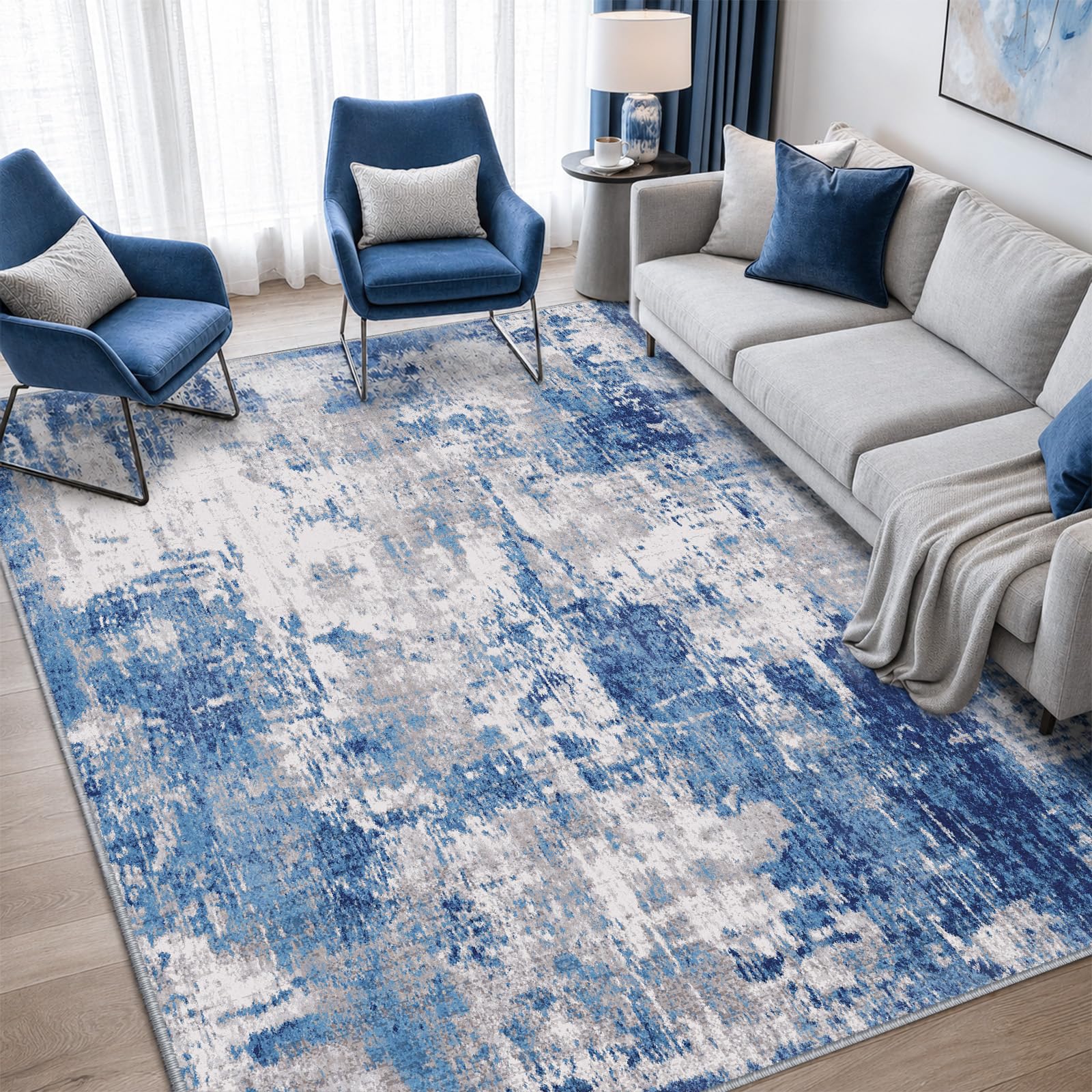 RELEANY 5'x7' Area Rug Modern Washable Rugs, Blue Grey Navy Gray