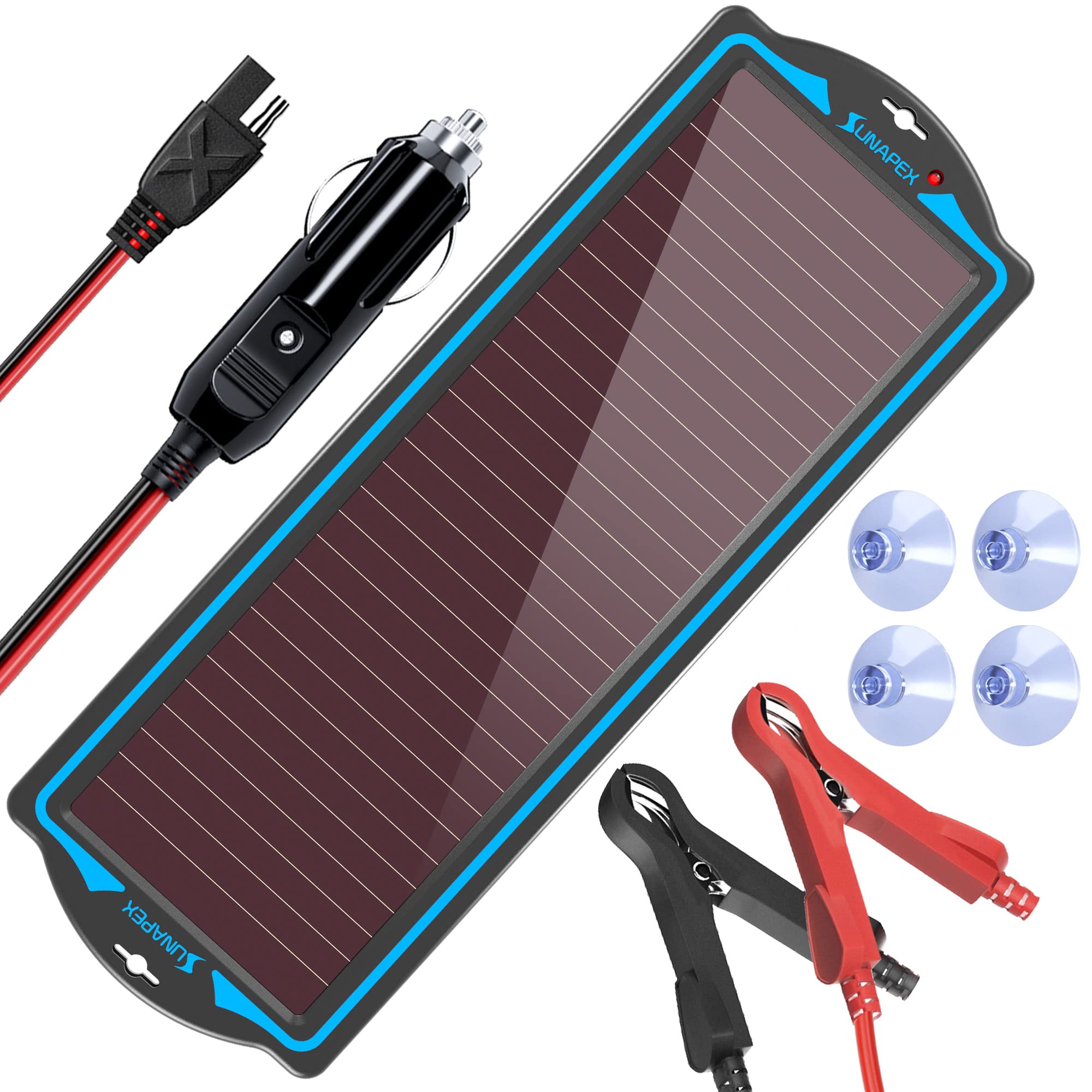 SUNAPEX 12V Solar Battery Charger Trickle Maintainer Kit for Car | Prevents Over