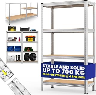 Monzana® 4 Tier Shelving Unit Garage Shelving Units, Silver 160x90x40cm