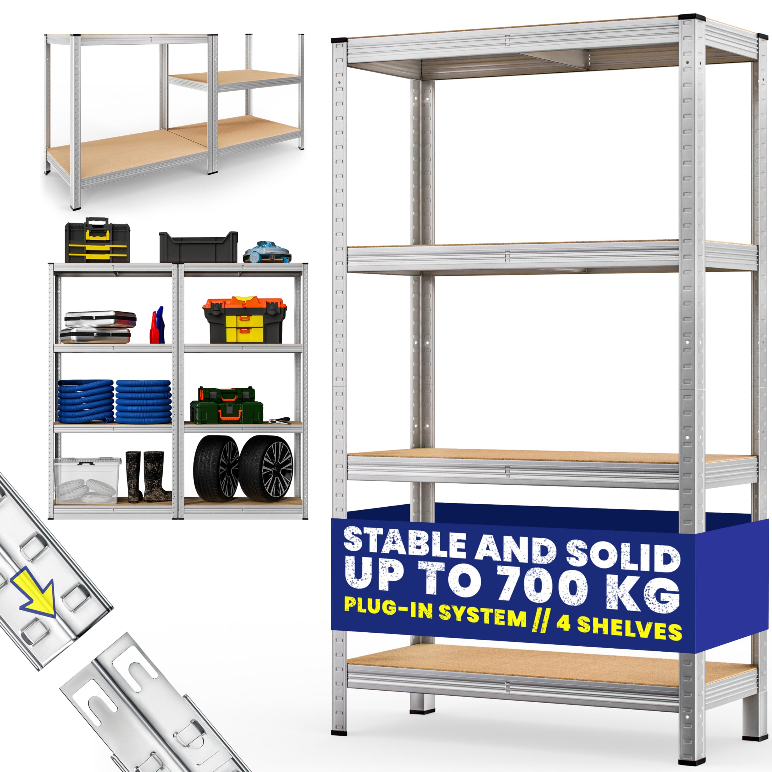 Monzana® 4 Tier Shelving Unit Garage Shelving Units, Silver 160x90x40cm