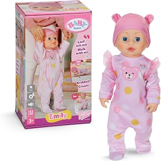 BABY born Emily Walk with Me 43 cm Walking Doll with Sound | Electronic walking and sound functions, pink romper and hat, from 3 years