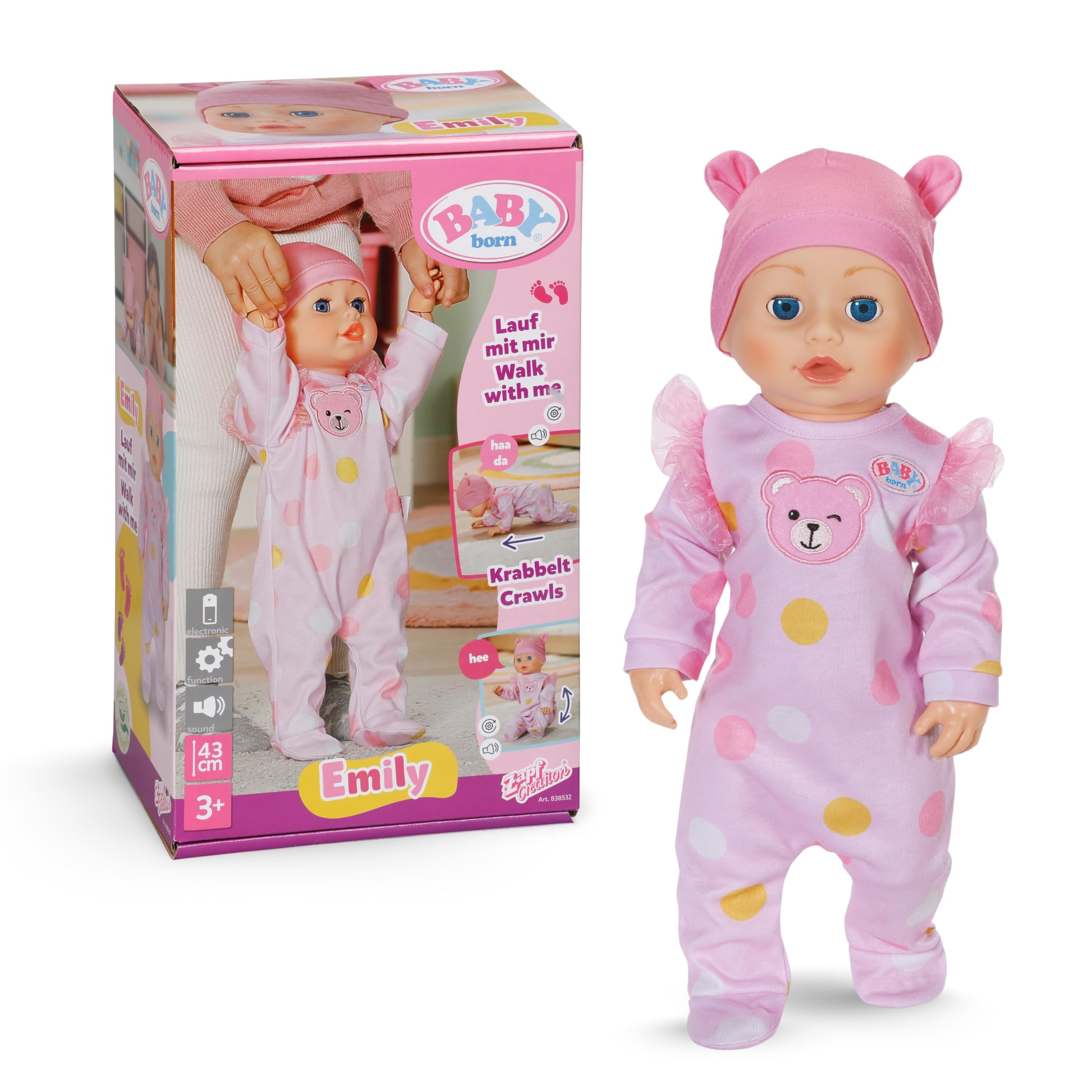 BABY born Emily Walk with Me 43 cm Walking Doll with Sound | Electronic walking 