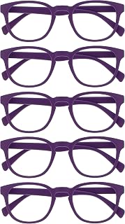 OPULIZE Pop 5 Pack Retro Round Purple Matte Smooth Men Women Reading Glasses Spring Hinges RRRR2-5 +1.50