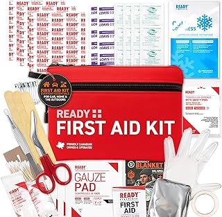 Ready First Aid 107 Piece First Aid Kit for Camping, Hiking and Travel | Travel-Ready Emergency Kit, Ideal Outdoor Camping Essentials, Household & Road Trip Essentials w/ Safety Survival Kit