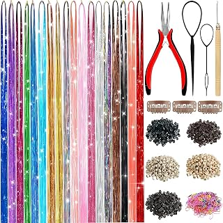 Hair Tinsel Kit for Girls 18 Colors Fairy Glitter Tinsel Hair Extensions | 48 Inch 8600 Strands Holographic Colored Bling Hair Tinsel Heat Resistant Hair Accessories for Women Christmas Party Festival