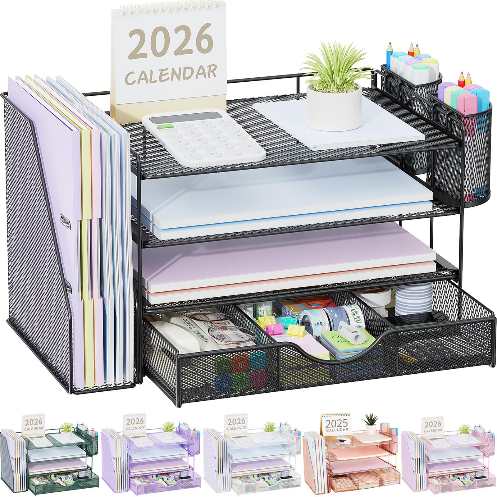 gianotter Metal Mesh Desk Organizers and Accessories with File Holder | 4-Tier w