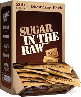 Sugar In The Raw, Turbinado Cane Sugar Packets, 200 Ct | Pure, All-Natural Turbinado Sugar, Non-GMO Project Verified, Kosher, Vegan and Gluten Free