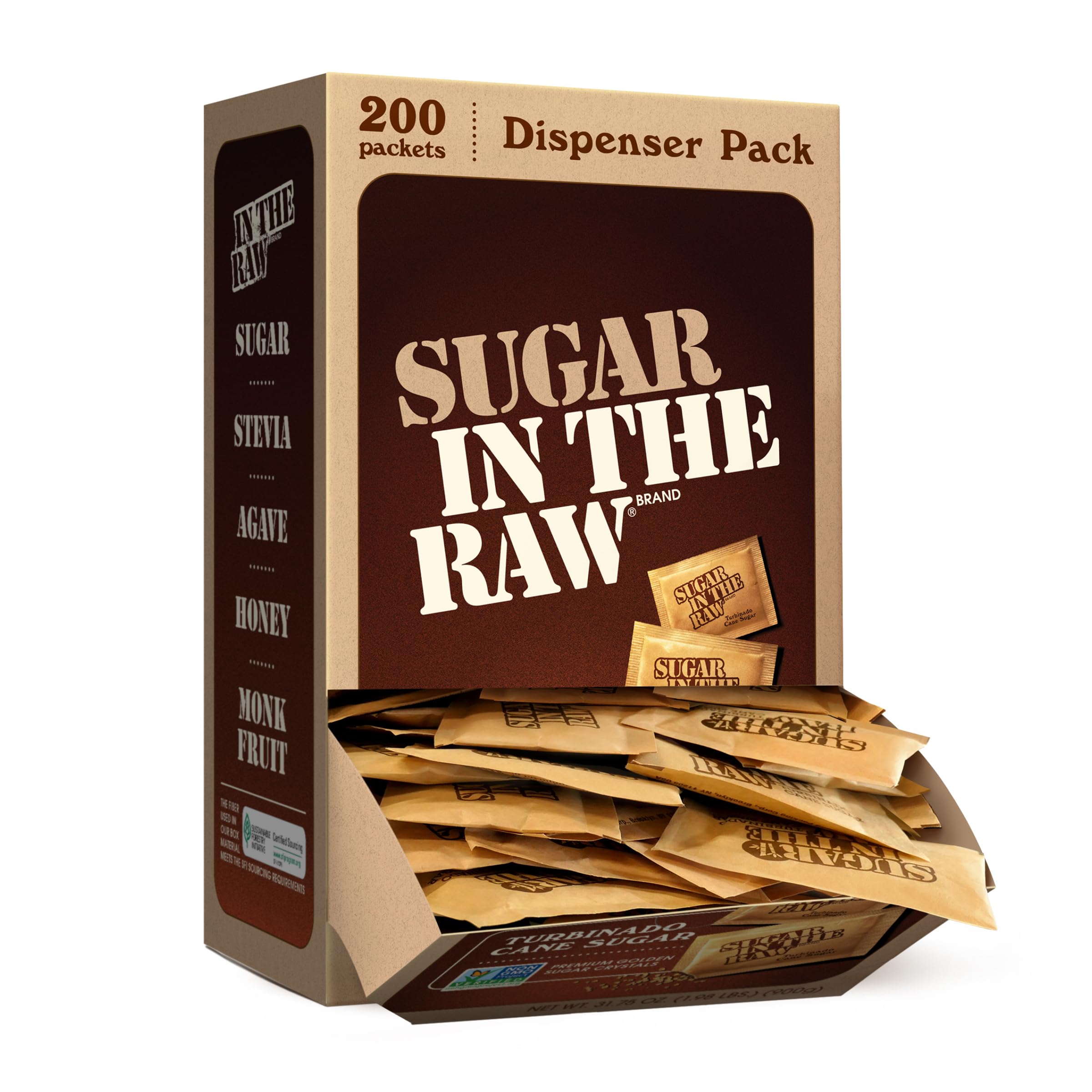 Sugar In The Raw, Turbinado Cane Sugar Packets, 200 Ct | Pure, All-Natural Turbi