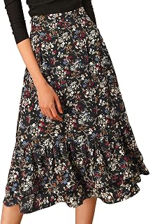 Allegra K Women's Printed Skirt Chiffon Ruffle Tiered Flowy Midi Skirts