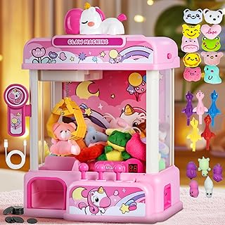 CWLAKON Claw Machine for Kids with Sound & 20 Mini Toys, Unicorns Toys for Girls, Arcade Games Mini Vending Machine, Candy Grabber Prize Dispenser, Christmas Birthday Gifts, Pink