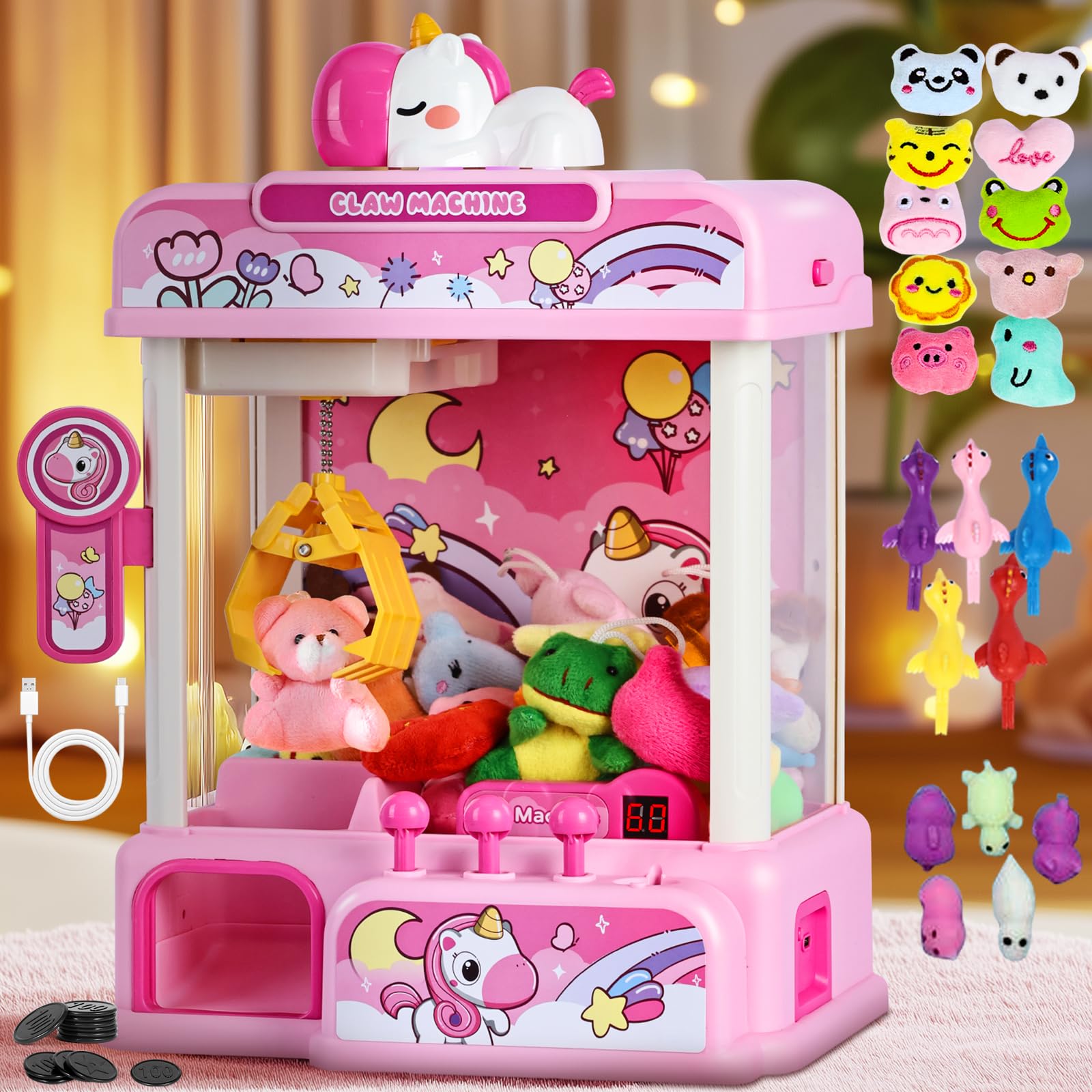 CWLAKON Claw Machine for Kids with Sound & 20 Mini Toys, Unicorns Toys for Girls