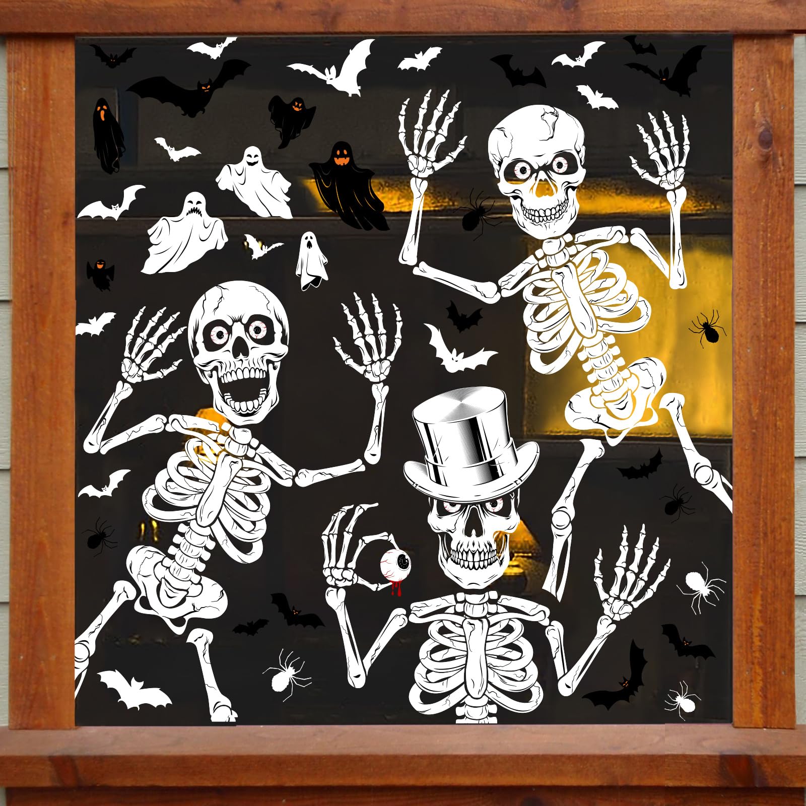 AMLOOPH Halloween Decorations Window Stickers - Skeleton Window Clings | 10 Shee