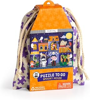 Mudpuppy - Spooky House 36 Piece Puzzle to Go for Kids | Ages 3-5, 4-6, Reusable Pouch For Travel, Postcard Included, Haunted Themed, Family Fun, Screen-Free Play, FSC Certified
