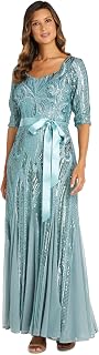 R&M Richards Women's Long Gown W/Sweetheart Neckline, Sequin Embellishments & Panel Godet Dress