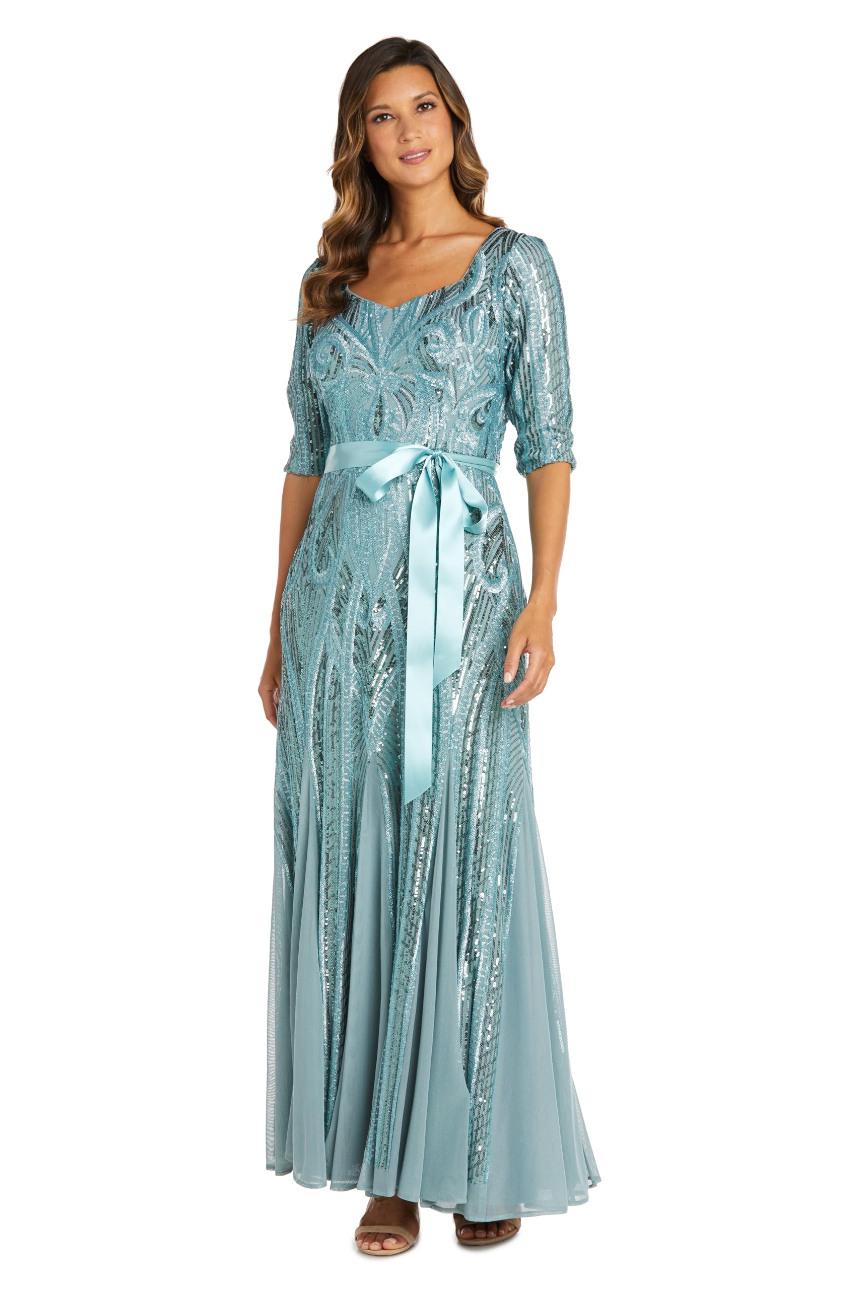 R&M Richards Women's Long Gown W/Sweetheart Neckline, Sequin Embellishments & Pa