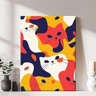 Framed Canvas Wall Art Prints Modern Ready to Hang Home Decor Cat Wall Hanging Poster for Living Room Bedroom Bathroom Gift