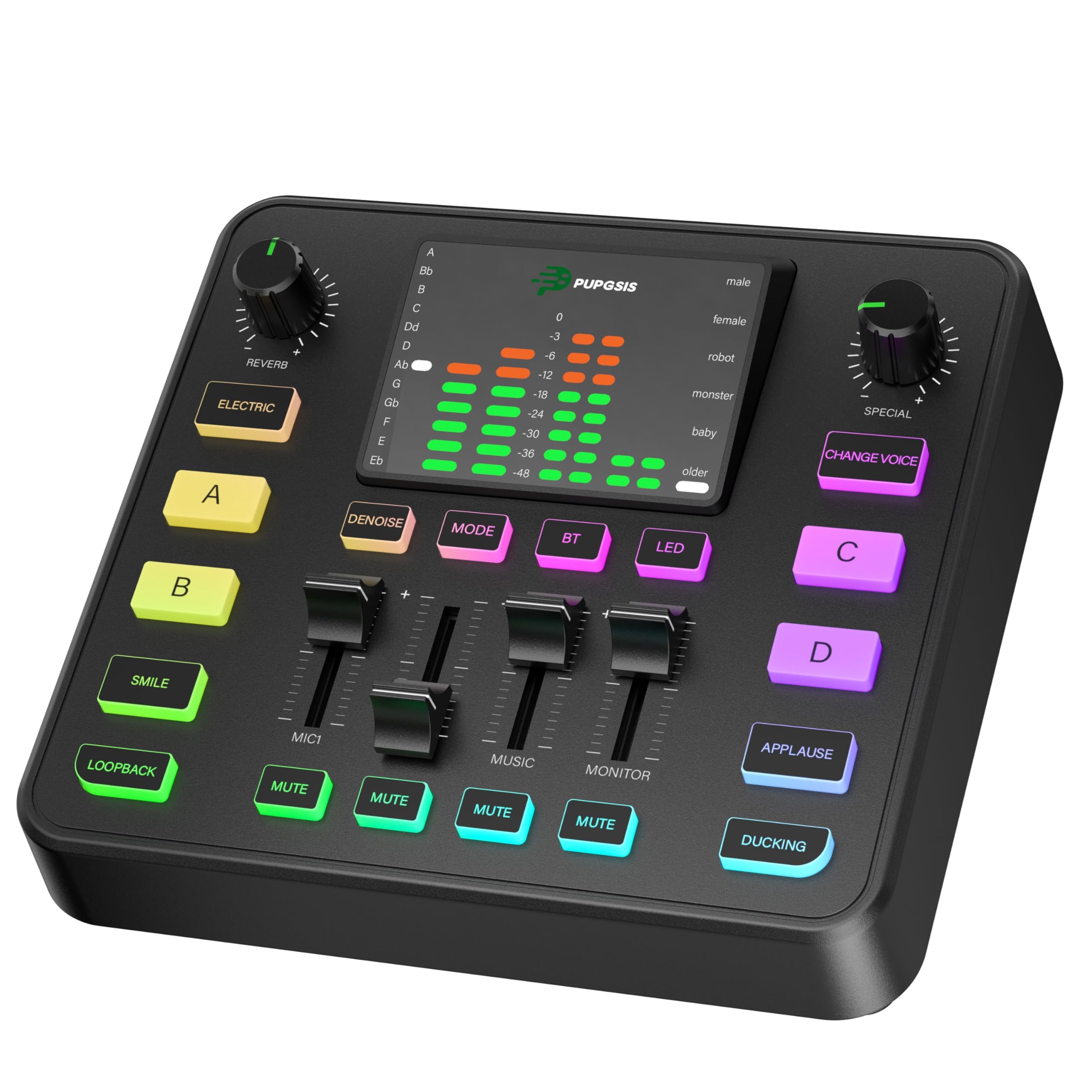 PUPGSIS Gaming Audio Mixer for PC Streaming, Soundboard with Voice Changer | PC/