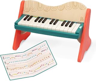 B. toys Wooden Piano, Mini Maestro with Songbook - Musical Instrument | Wooden piano toy with color-coded keys and songbook featuring 6 classical compositions; 3+ Years