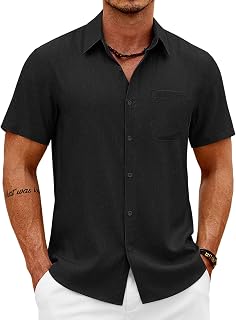 COOFANDY Mens Short Sleeve Button Down Shirts Casual Summer Shirts Linen Beach Shirt with Pocket
