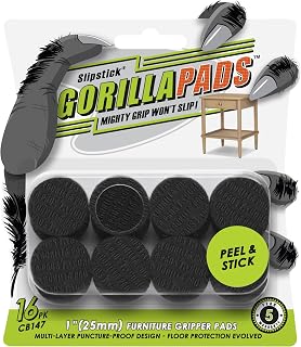 Slipstick GorillaPads CB147 Non Slip Furniture Pads/Gripper Feet (Set of 16) Self Adhesive Rubber Floor Protectors, 1 inch Round, Black