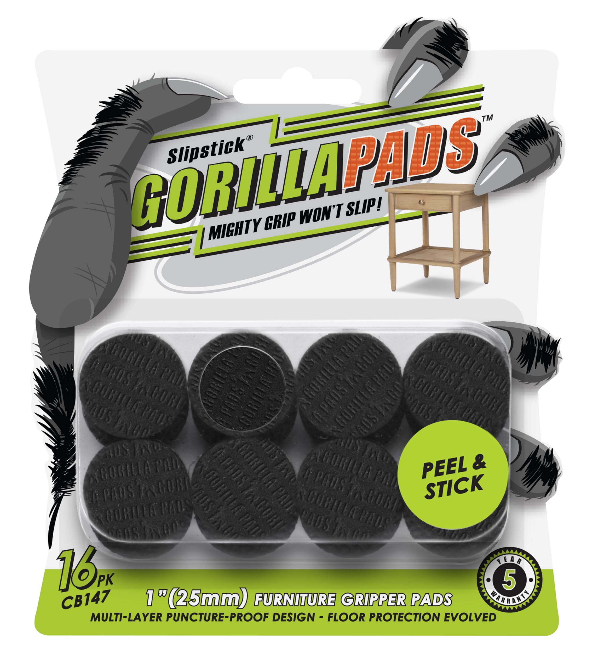 Slipstick GorillaPads CB147 Non Slip Furniture Pads/Gripper Feet (Set of 16) Sel