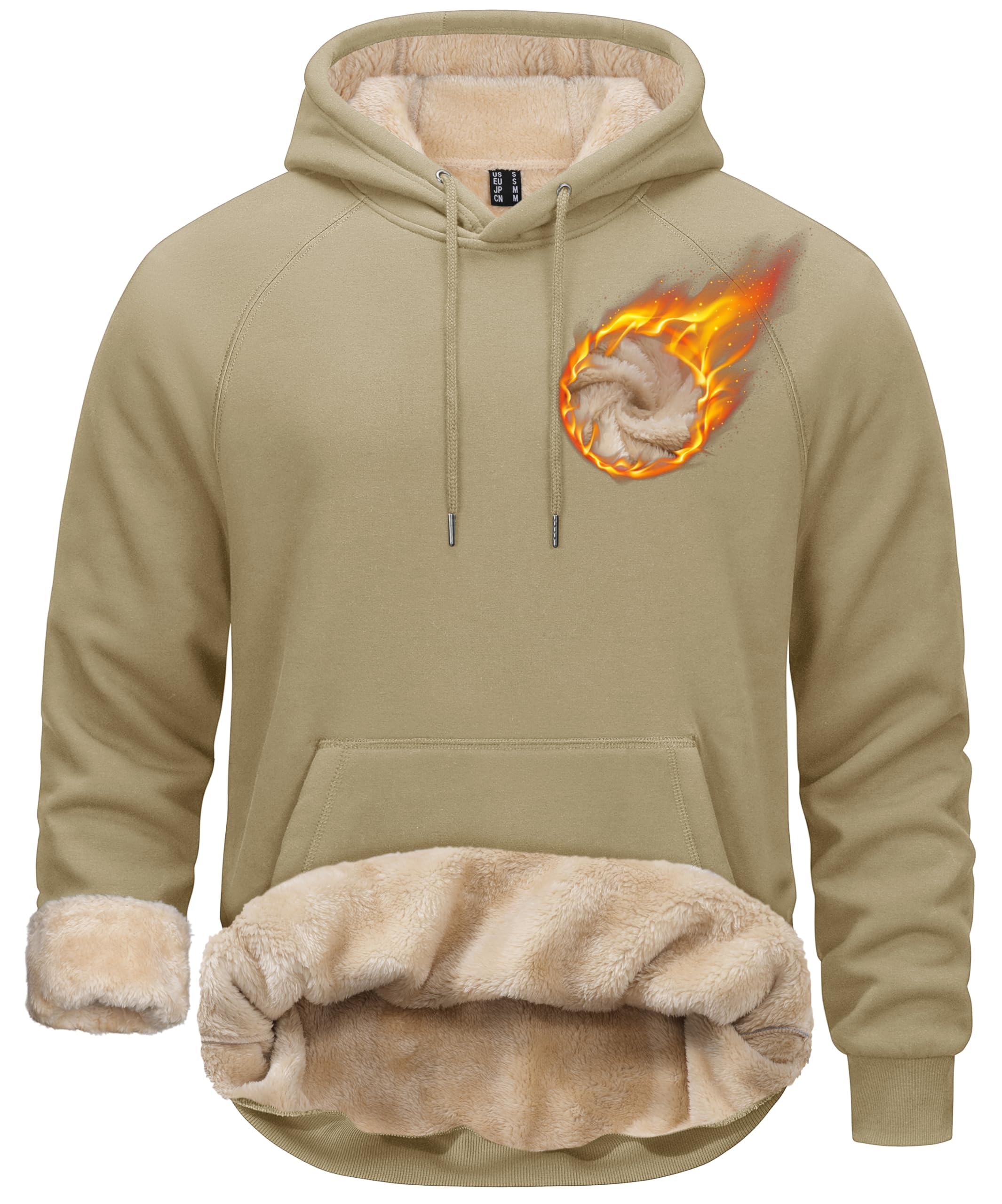 TACVASEN Men's Pullover Hoodie Thick Sherpa Lined Kangaroo Pocket Winter Windpro