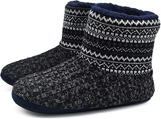 KuaiLu Men's Wool Slippers, Knitted, Artificial, Warm, Indoor Boots, Non-Slip