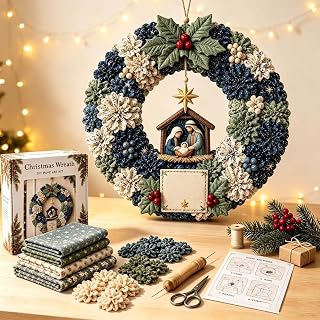 3D Fabric Poke Wreath DIY Kit Christmas Holiday Craft Set，F | 3d Fabric Poke Art Kits,Christmas Fabric Art Door Hanging Craft Kit,Beginner-Friendly Holiday Wreath Making Kit,Door Decor