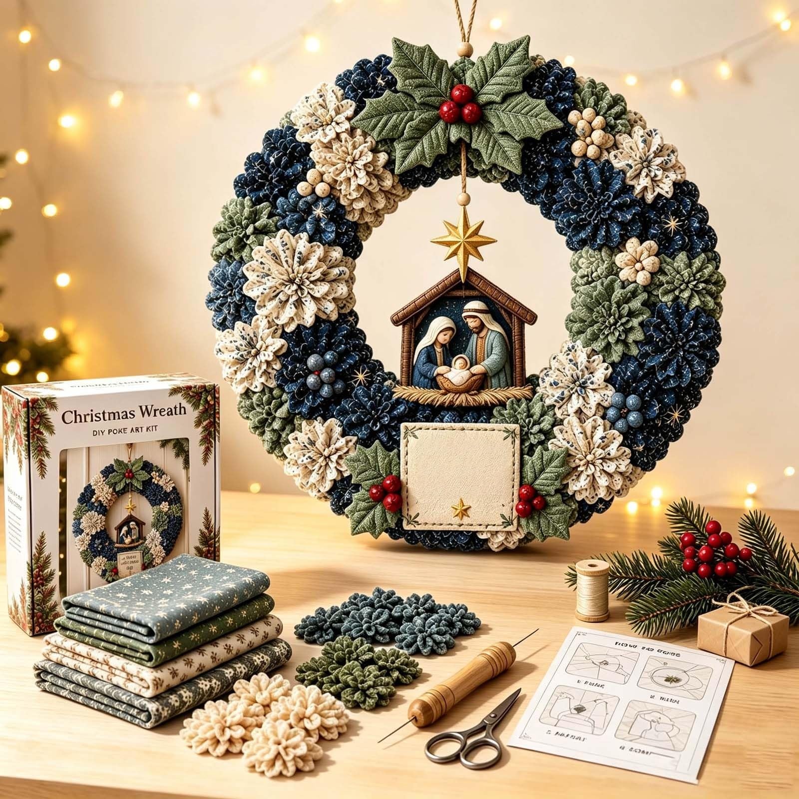 3D Fabric Poke Wreath DIY Kit Christmas Holiday Craft Set，F | 3d Fabric Poke Art